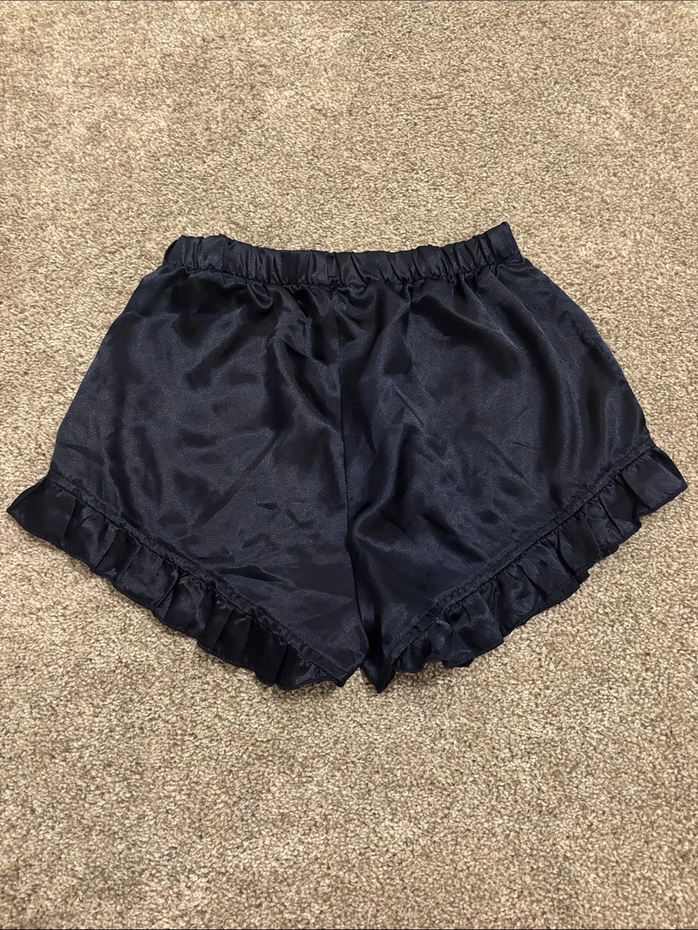 Navy Satin Ruffle Cami & Short Pajama Set